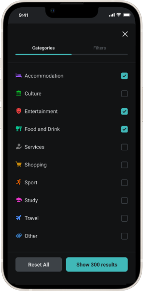 ISIC app filters